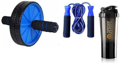 Fitfun HOME GYM WORKOUT COMBO OF AB WHEEL\ROLLER WITH SHAKER AND SKIPPING ROPE Fitness Accessory Kit Kit