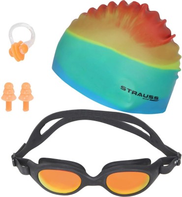 Strauss Swimming Kit | Anti-Fog Goggles with Cap, Nose Clip & Ear Plugs Swimming Kit