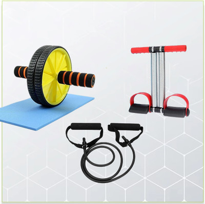 Manogyam Double Spring Tummy Trimmer with Single Toning Tube Exerciser With Ab Roller Combo Fitness Accessory Kit Kit