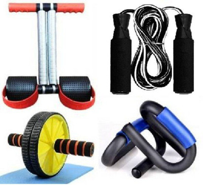 Fitfun FULL BODY WORKOUT COMBO TUMMY TRIMMER, PUSH UP BAR SKIPPING ROPE AND AB WHEEL Fitness Accessory Kit Kit