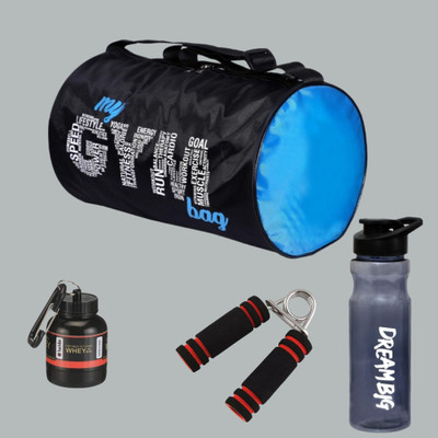 TRUE INDIAN Combo of Gym bag Whey Container Shaker Bottle Hand Strengthener Duffel Bag Fitness Accessory Kit Kit