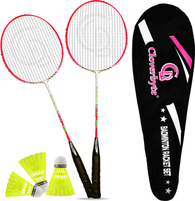 CLOVERBYTE POWER Pink Steel LightWeight Racquet 1 Pair with 3 pc Shuttlecocks And Bag Badminton Kit
