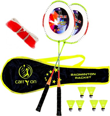 CARRY ON Single Shaft Badminton Racket 2 Piece With 6 Piece Plastic Shuttle net bag Badminton Kit