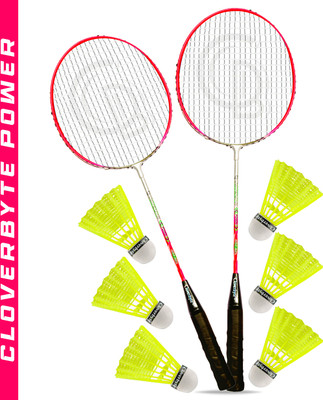 CLOVERBYTE POWER Pink Steel LightWeight Badminton Racquet 1 Pair with 6 pc Shuttlecocks Badminton Kit