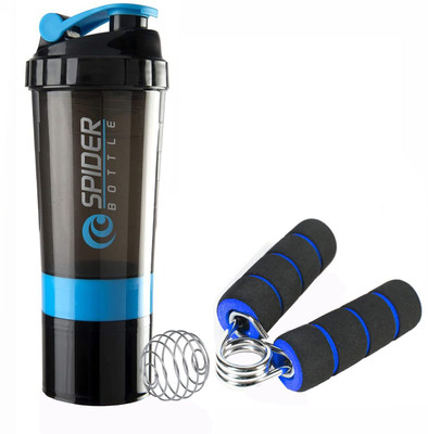 alis 500ml Protein Shaker Bottle 3 Storage With Mini Hand Exerciser Gripper Fitness Accessory Kit Kit