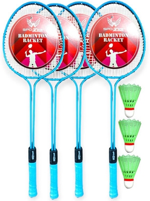 SPO Zone Badminton kit racquets set of 4 pcs with 3 shuttlecock NET combo set Badminton Kit