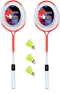 HOC Double Shaft Multicolor Set Of 2 Piece Badminton Racket With 3 Piece new Badminton Kit