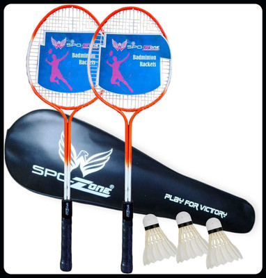 SPO Zone Badminton Racket Set Of 2 Piece With 3 Piece Feather Shuttles-128 Badminton Kit