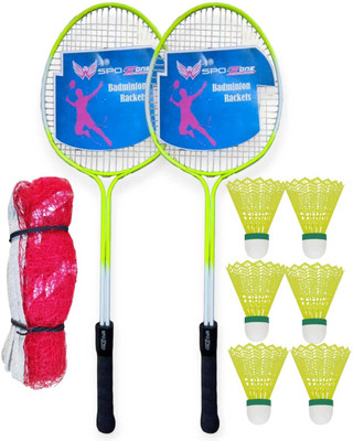 SPO Zone Badminton Racket Kit Combo Set Of 2 Piece Racquet With 3 Piece Shuttle_With Net Badminton Kit