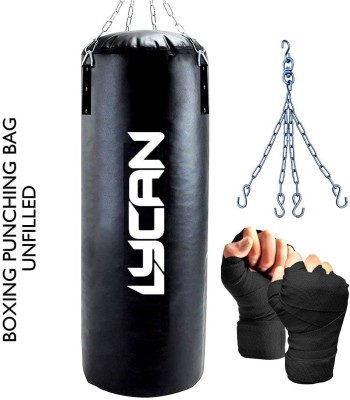 LYCAN 2Ft Unfilled Heavy Black Boxing Bag with Steel Chain & Hand wrap Hanging Bag(2 feet, 2 inch)