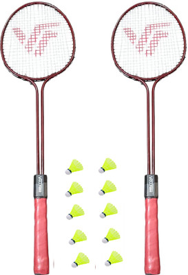 VELLFIRE 2 PC Double Shaft Racket With 10 Pc Shuttle Cock Badminton Kit
