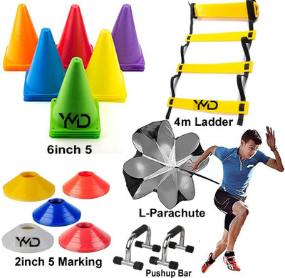 YMD 6 Inch 5 Cone, 5 Space Marker, 4M Ladder Agility, Pushup Bar and Large Para Football Kit