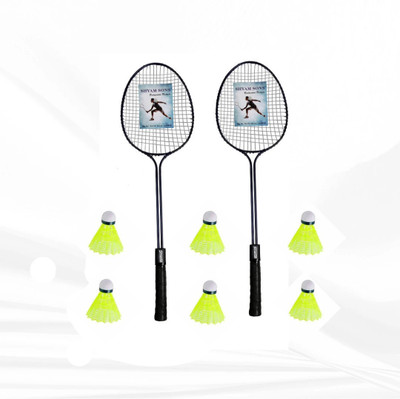 STYRKR SHAM SONS DOUBLE SHAFT BADMINTON SET OF 2 WITH 6 PC NYLON SHUTTLE COCK Badminton Kit