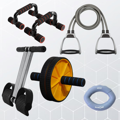 Manogyam Double Toning Tube,Tummy Trimmer ,Pushup bar And Ab roller,Palm Stretcher Fitness Accessory Kit Kit