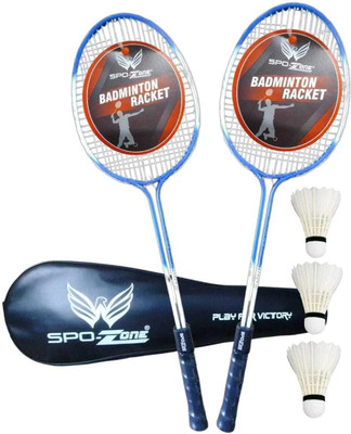 SPO Zone Multi Double Shaft Alloy Body Racket Set OF 2 With Feathers Cock 3 Piece Blue, Multicolor Strung Badminton Racquet(Pack of: 4, 110 g)