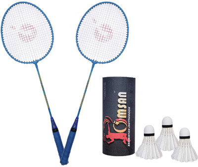 HOC 2 Pieces Aluminium Badminton Racket with 3 Pieces Feather Shuttles Kit Set _ new Badminton Kit