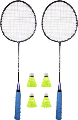 STYRKR Badminton kit Set Of 2 Piece Racquet with 4 Piece Plastic ShuttleCock Badminton Kit