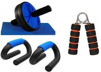 Fitfun HOME GYM EXERCISER COMBO OF PUSH UP BAR WITH AB WHEEL AND FOAM HAND GRIP Fitness Accessory Kit Kit