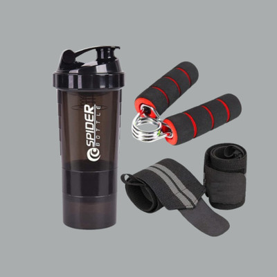 Jais Combo Gym Protein Shaker With Wrist Support Band & Hand Gripper Fitness Accessory Kit Kit