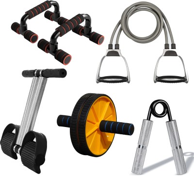 QUICK FIT Double Toning Tube,Tummy Trimmer ,Pushup bar And Ab roller,Metal Hand Gripper Fitness Accessory Kit Kit