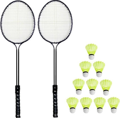 omexx Premium Double-Shaft Badminton Racquet with 10 Nylon Shuttle | Badminton Kit