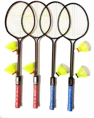 Forgesy 4 PC Double Shaft Racket With 6 PC Nylon Shuttle Branded Badminton Kit