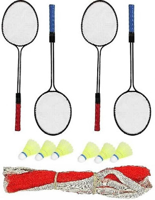 Forgesy Double Shaft Badminton Racket Pack Of 4 Piece With 6 Piece Plastic Shuttle new Badminton Kit