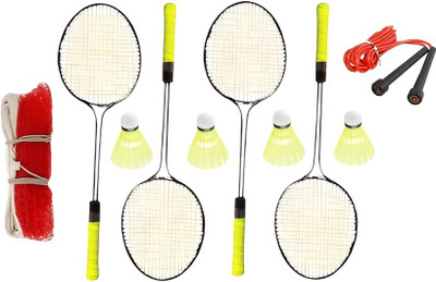 kickmixsports Combo Set Of 4 Racquets With 6pcs Nylon Shuttles 1 Skipping Rope 1 Net Badminton Kit