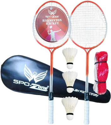 SPO Zone Badminton Kit Combo Set Of 2 Piece Racquet With 3 Piece Shuttle_With Net Cover Badminton Kit