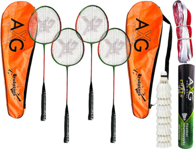 AXG NEW GOAL Thrasher Racquets Set of 4 with 10 Shuttles & Net Badminton Kit