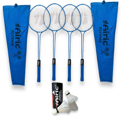 Airic Xtreme Double Shaft Raquets with Feather Shuttles Badminton Kit