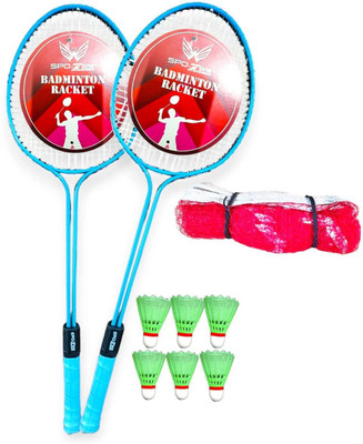 SPO Zone Badminton Racket Pack Of 2 With Shuttlecock With Net Badminton Kit