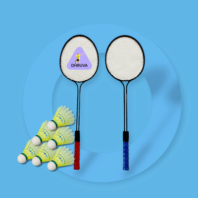 Dhruva Iron Body Double Shaft Pack Of 2 Piece Racquets With 6 Piece Plastics Badminton Kit
