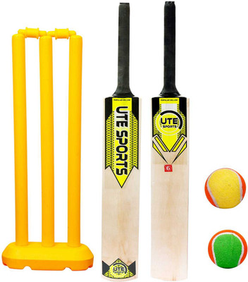 UTE SPORTS Heavy wooden cricket bat with wickets set & 2 tennis ball Cricket Kit