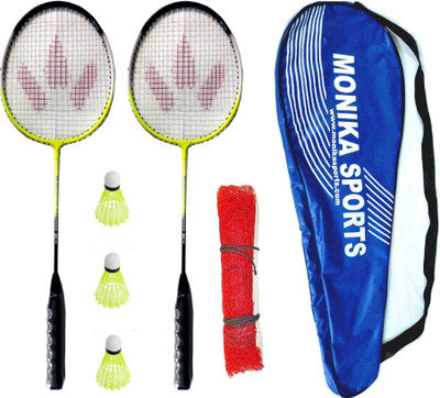 STYRKR 2000 combo 2 pc single shaft Aluminium Body Racket + Net +3 Shuttle + Blue Cover Badminton Kit