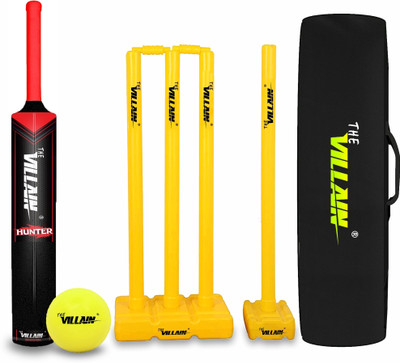 The Villain Hunter Plastic Cricket Bat (Full Size-Black) Bat-Ball-Wicket & Cover | Pack of 4 Cricket Kit