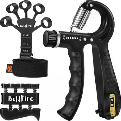 BoldFire Combo Grip Strengther Trainer Kit (Pack of 2),Forearm Strengthener,Hand Squeezer Fitness Accessory Kit Kit