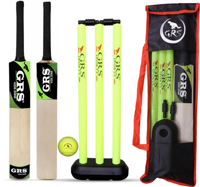 GRS Kids Popular Willow Cricket Bat with Wicket Set & 1 Tennis Ball and 1 Kit Bag Cricket Kit