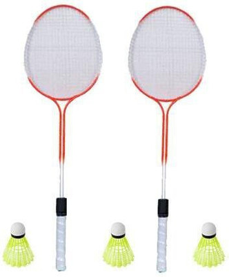 HOC Double Shaft Multi Colour Set Of 2 Piece Badminton Racket With 3 Piece new Badminton Kit