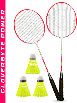 CLOVERBYTE POWER Pink Steel LightWeight Badminton Racquet 1 Pair with 3 pc Shuttlecocks Badminton Kit