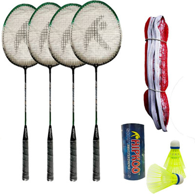 Hipkoo Sports Toofani Wide Body Rackets (Set Of 4)With 3 Shuttles and Net Badminton Kit