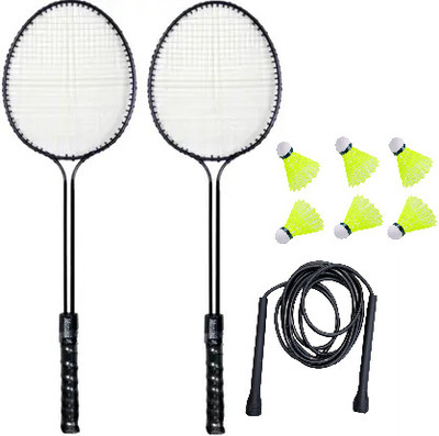 VELLFIRE 2 PC Double Shaft Racket + 6 Shuttle cock + 1 Pencil rope free Badminton Kit