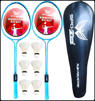 SPO Zone Double Shaft Badminton Racket Combo Kit Set Of 2 Racquet With Shuttlecock-82 Badminton Kit