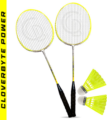 CLOVERBYTE POWER Yellow LightWeight Racquet 1 Pair with 2 pc Shuttlecocks Badminton Kit