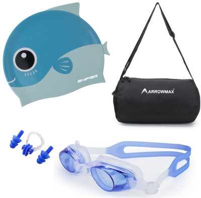 ArrowMax Swimming Goggles,Swimming Cap,Swimming Bag,Earplug,Noseplug For Kids Swimming Kit
