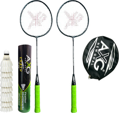 AXG NEW GOAL Scratch resistant A-2000 Badminton Racquets set Of 2 with 10 Feather Shuttles Badminton Kit
