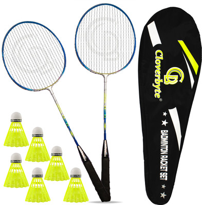 CLOVERBYTE POWER Blue Steel LightWeight Racquet 1 Pair with 6 pc Shuttlecocks And Bag Badminton Kit