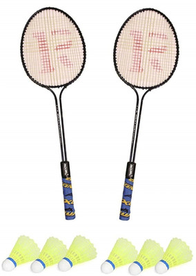 SPO Zone Badminton Set Of 2 Piece Racquet with 6 Piece Plastic Shuttlecocks Badminton Badminton Kit