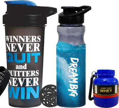 TRUE INDIAN Brand New Gym Protein Shaker ,With Sipper Water Bottle & Whey Container/ Loader Fitness Accessory Kit Kit