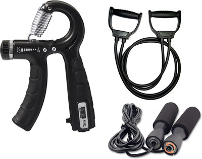 Fitnesstricks Workout Combo of Toning Tube with Counter Hand Gripper and Skipping Rope Fitness Accessory Kit Kit
